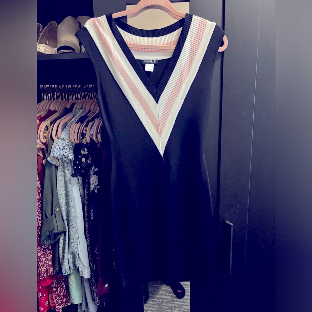 Venus Black Striped Sleeved Dress
